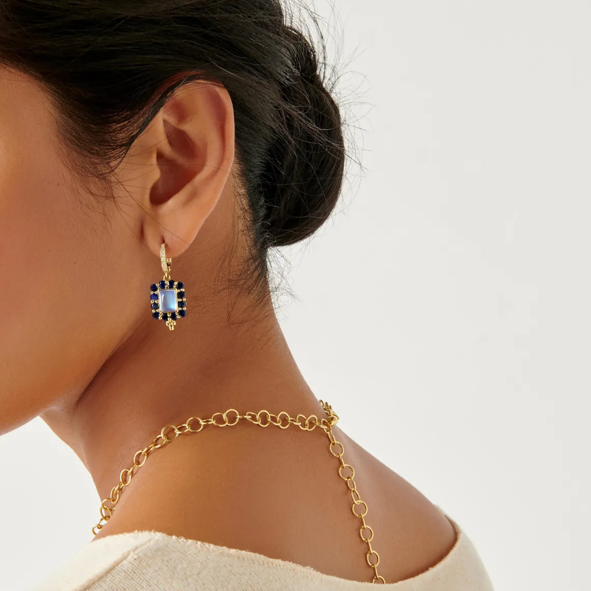 18K BLUE MOONSTONE & SAPPHIRE COLOR THEORY EARRINGS
