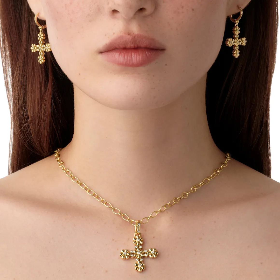 18K FIORI CROSS PENDANT