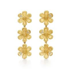 18K GOLDEN FLOWER TRIPLE DROP EARRINGS