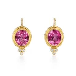 18K LARGE PINK TOURMALINE CLASSIC TEMPLE EARRINGS