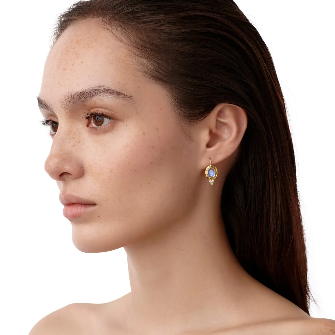 18K SMALL BLUE MOONSTONE CLASSIC TEMPLE EARRINGS